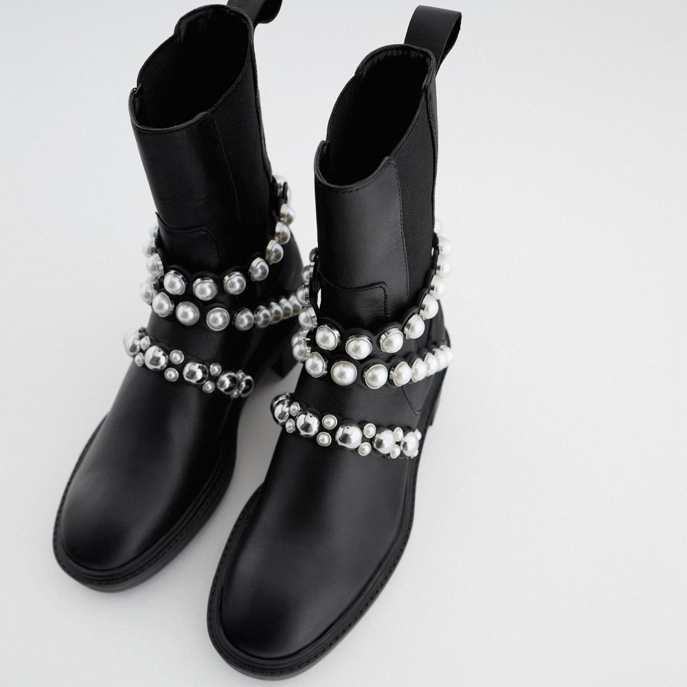 Pearl Strap low heeled leather ankle boots